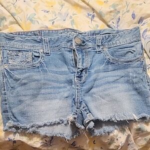 Amethyst Jeans Light Blue Frayed Jean Shorts